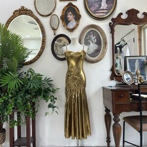 Vintage Gold Metallic Evening Dress -loragal- size medium